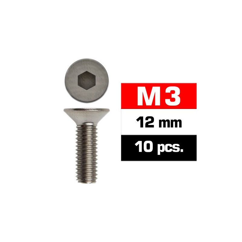 TORNILLO CABEZA AVELLANADA M3x12mm (10 unids) ULTIMATE RACING 161312