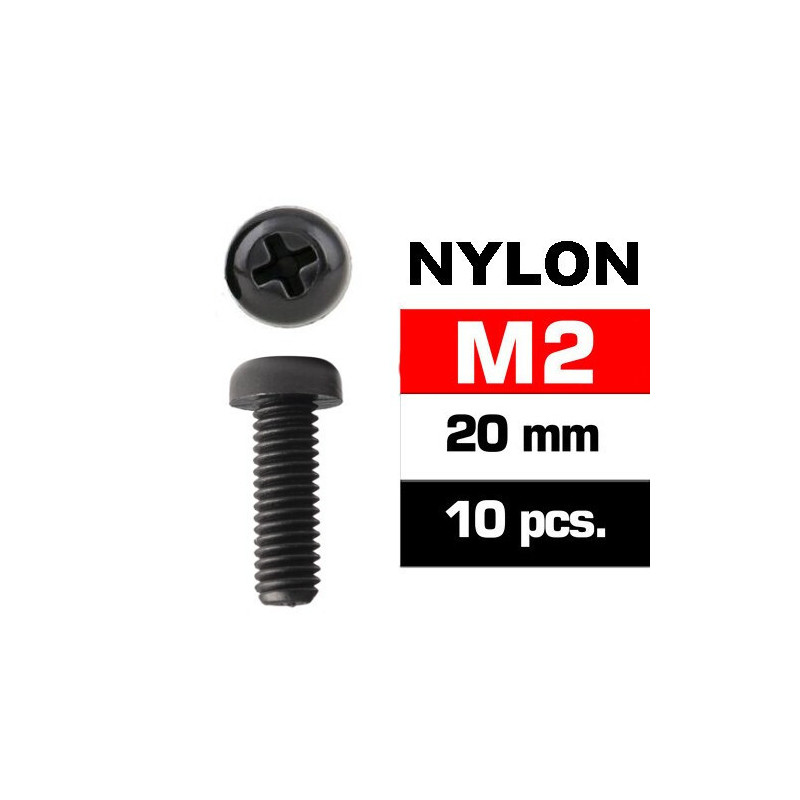 TORNILLO NYLON 2X20MM 10 UNIDADES CABEZA REDONDA ESTRELLA