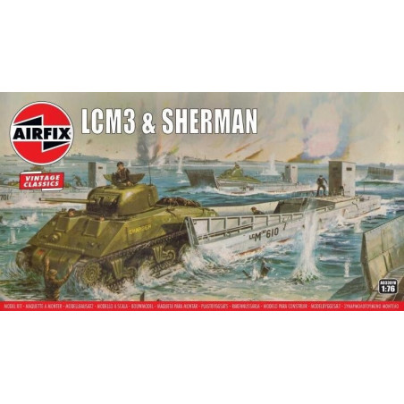 LANCHA DESEMBARCO LCM-3 & CARRO DE COMBATE M-4 A2 SHERMAN -Vintage Classic-1/76 - Airfix A03301V