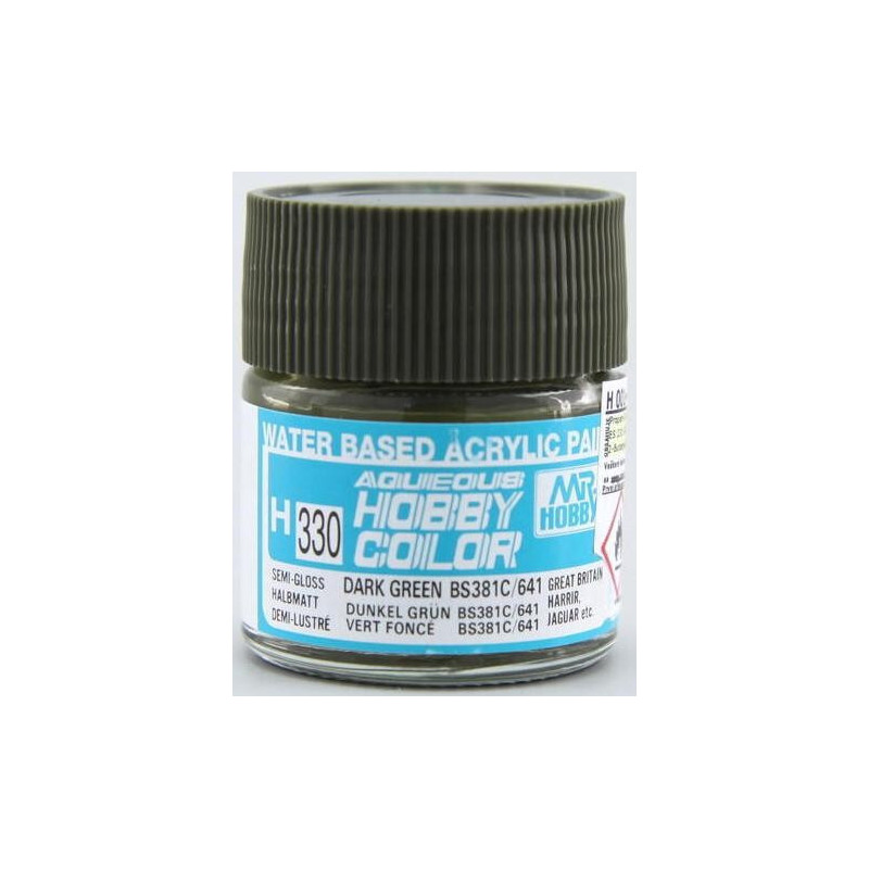 PINTURA AQUEOUS VERDE OSCURO BS381C / 641 SATINADO (10 ml) - Mr Color / Gunze Sangyo H-330