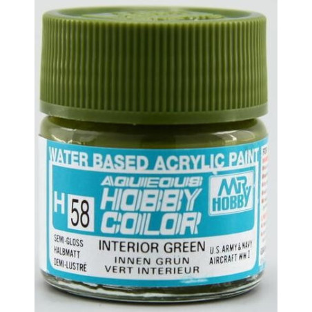 PINTURA AQUEOUS VERDE INTERIOR SATINADO (10 ml) - Mr Color / Gunze Sangyo H-058