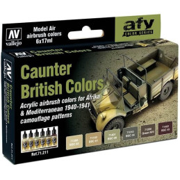 MODEL AIR SET: CAUNTER BRITISH SCHEME COLORS (6 BOTES 17ML) - ACRILICOS VALLEJO 71211