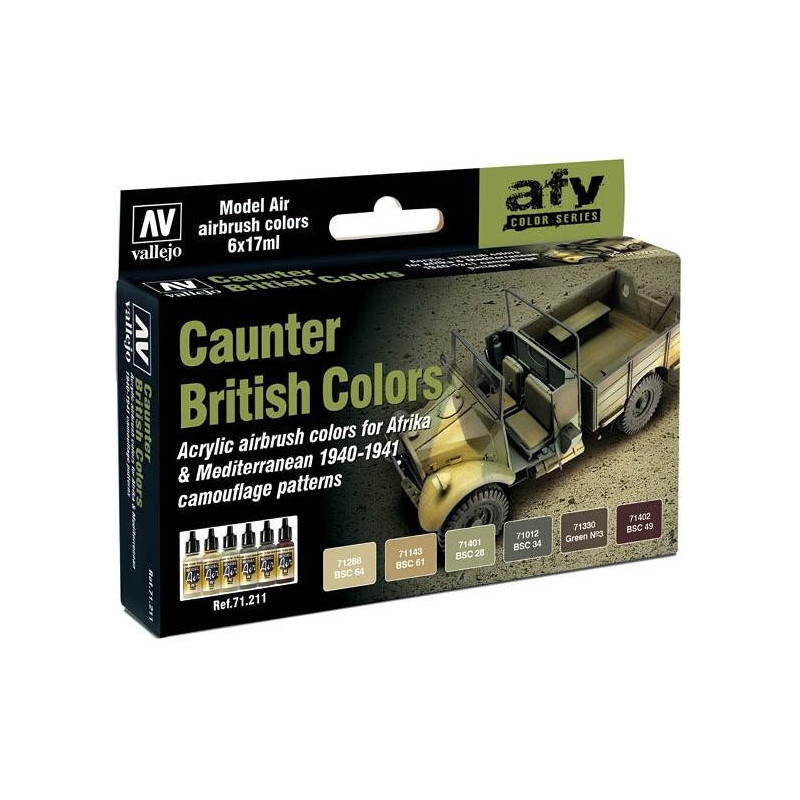 MODEL AIR SET: CAUNTER BRITISH SCHEME COLORS (6 BOTES 17ML) - ACRILICOS VALLEJO 71211