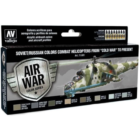 MODEL AIR SET: SOVIET-RUSSIAN AF COMBAT HELICOPTERS COLORS (8 BOTES 17ML) - ACRILICOS VALLEJO 71601