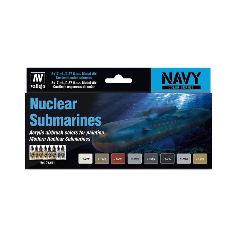 MODEL AIR SET: NUCLEAR SUBMARINES COLORS (8 BOTES 17ML) - ACRILICOS VALLEJO 71611