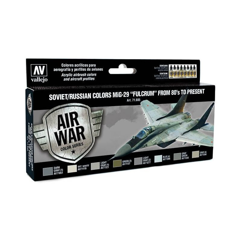 MODEL AIR SET: SOVIET-RUSSIAN AF MIG-29 FULCRUM COLORS (8 BOTES 17ML) - ACRILICOS VALLEJO 71605