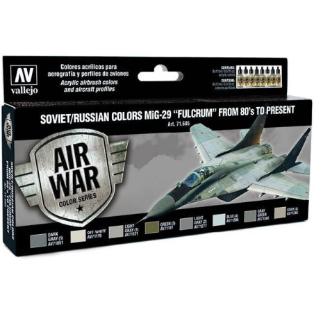 MODEL AIR SET: SOVIET-RUSSIAN AF MIG-29 FULCRUM COLORS (8 BOTES 17ML) - ACRILICOS VALLEJO 71605