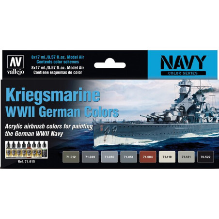 MODEL AIR SET: KRIEGSMARINE WWII COLORS (8 BOTES 17ML) - ACRILICOS VALLEJO 71615