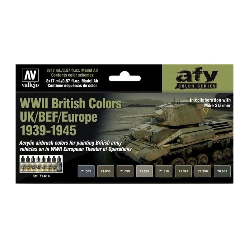 SET COLORES SET WWII BRITISH COLORS UK/BEF/EUROPE 1939-1945 -8 botes- Acrylicos Vallejo 71614