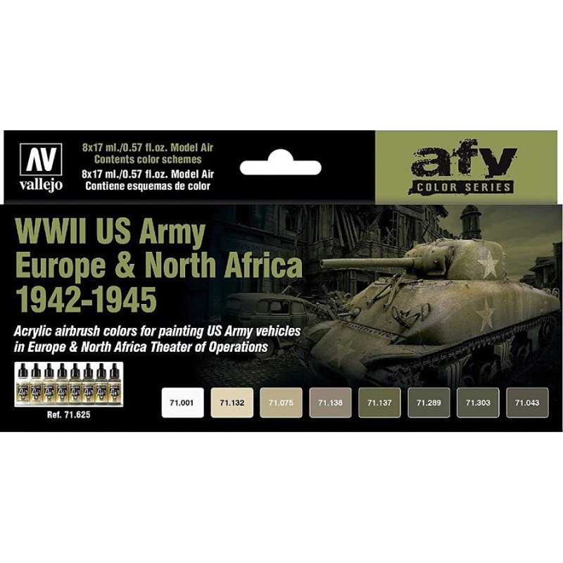 MODEL AIR SET : WWII US ARMY EUROPE & NORTH AFRICA 1942-1945 (8 BOTES 17 ml) VALLEJO 71625