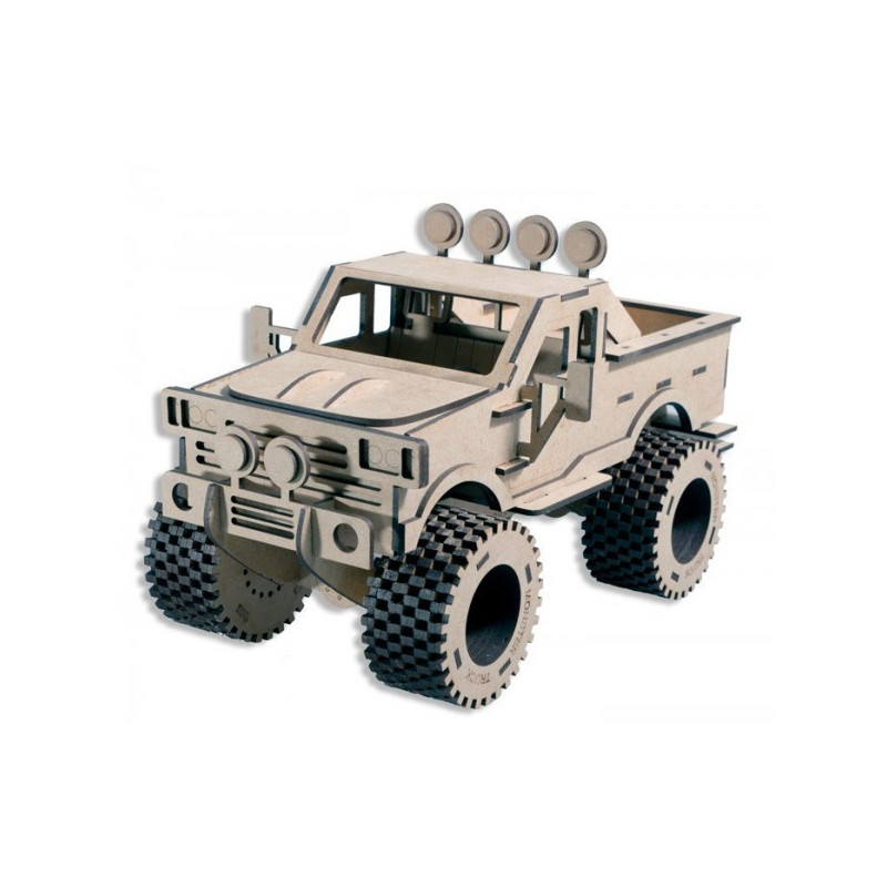 COCHE MONSTER TRUCK KIT DE MADERA PARA MONTAR 16,5x30x14 cms 105 PIEZAS KERANOVA 5504