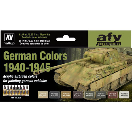 MODEL AIR SET: GERMAN COLORS 1940-1945 (8 BOTES 17ML) - ACRILICOS VALLEJO 71206