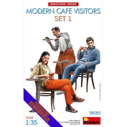 CLIENTES Y CAMARERO CAFE MODERNO Set Nº1 -Escala 1/35- Miniart 38085