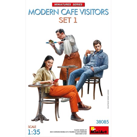 CLIENTES Y CAMARERO CAFE MODERNO Set Nº1 -Escala 1/35- Miniart 38085