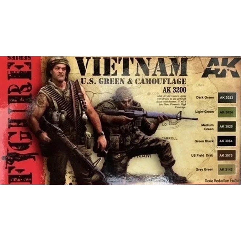 AK INTERACTIVE FIGURE series: MODERN UNIFORM VIETNAM U.S. Green & CAMOUFLAGE - AK 3200 - SET DE PINTURAS