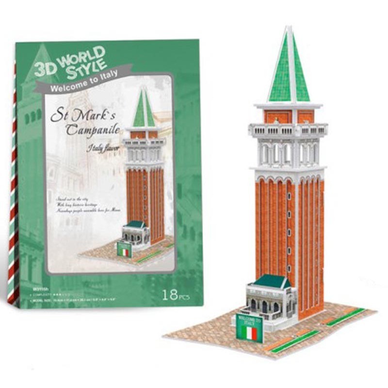 PUZZLE 3D ITALY FLAVOR CAMPANARIO DE SAN MARCOS 16,5 X 11.2 X 25.3 CMS 18 PZAS CUBIC FUN W3116