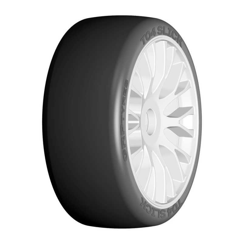 PAR NEUMATICOS SLICK BLANDO 1/8 GT T02 LLANTA BLANCA GRP