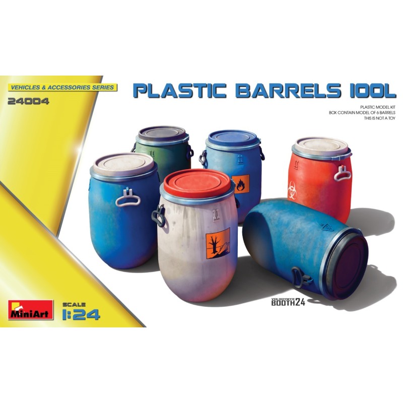 SET BIDONES PLASTICO 100 l -Escala 1/24- Miniart 24004