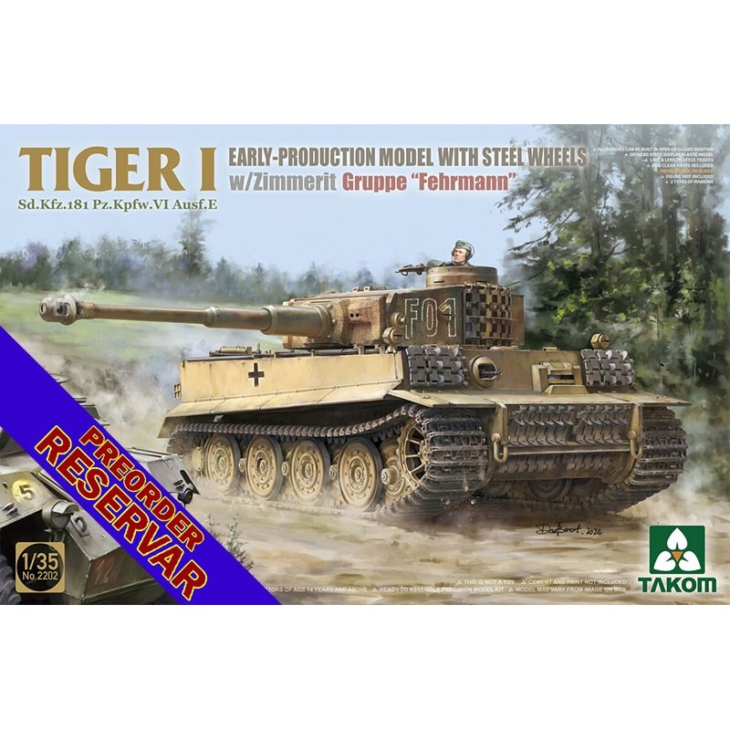 CARRO DE COMBATE SD.KFZ.181 Ausf. E TIGER I (Early) "Gruppe Fehrmann" & ZIMMERIT -Escala 1/35- Takom 2202