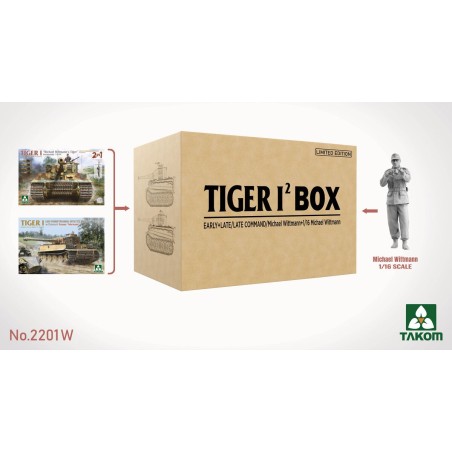 TIGER I BIG BOX: 2 x CARRO DE COMBATE SD.KFZ.181 Ausf. E TIGER I & ZIMMERIT (1/35) + MICHAEL WITTMANN (1/16) Takom Model 2201W