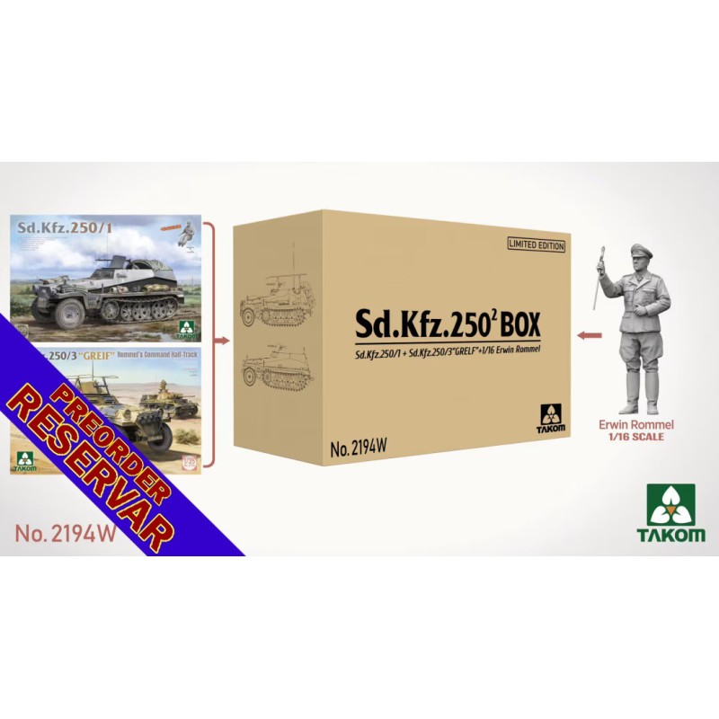 Sd.Kfz. 250 BIG BOX: 2 x SEMIORUGAS Sd.Kfz. 250 (1/35) + ROMMEL (1/16) Takom Model 2194W