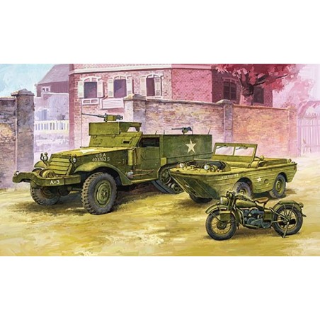 US M3 HALFTRACK Y VEHICULO DESEMBARCO 1/4 TON  - ESCALA 1/72 - ACADEMY 13408