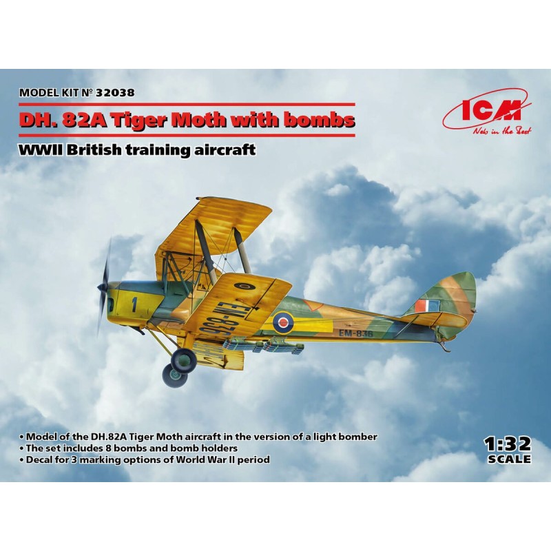 de HAVILLAND D.H. 82 TIGER MOTH (Bombas) -Escala 1/32- ICM 32038