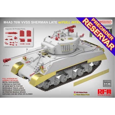 CARRO DE COMBATE M-4 A3 76W VVSS SHERMAN (Late) Interiores Avanzado -Escala 1/35- Rye Field Model RM5136