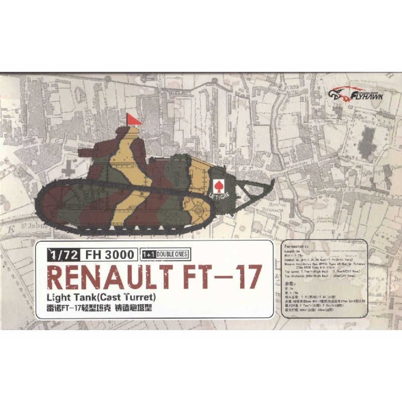 CARRO DE COMBATE RENAULT FT-17 (Girod) Dual combo -Escala 1/72- FlyHawk FH3000