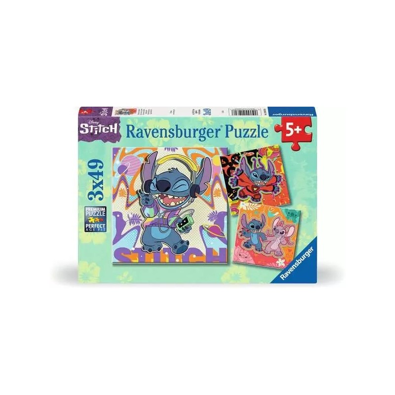 PUZZLES 3X49 PIEZAS STITCH JUEGA TODO EL DIA -  RAVENSBURGER 12001070