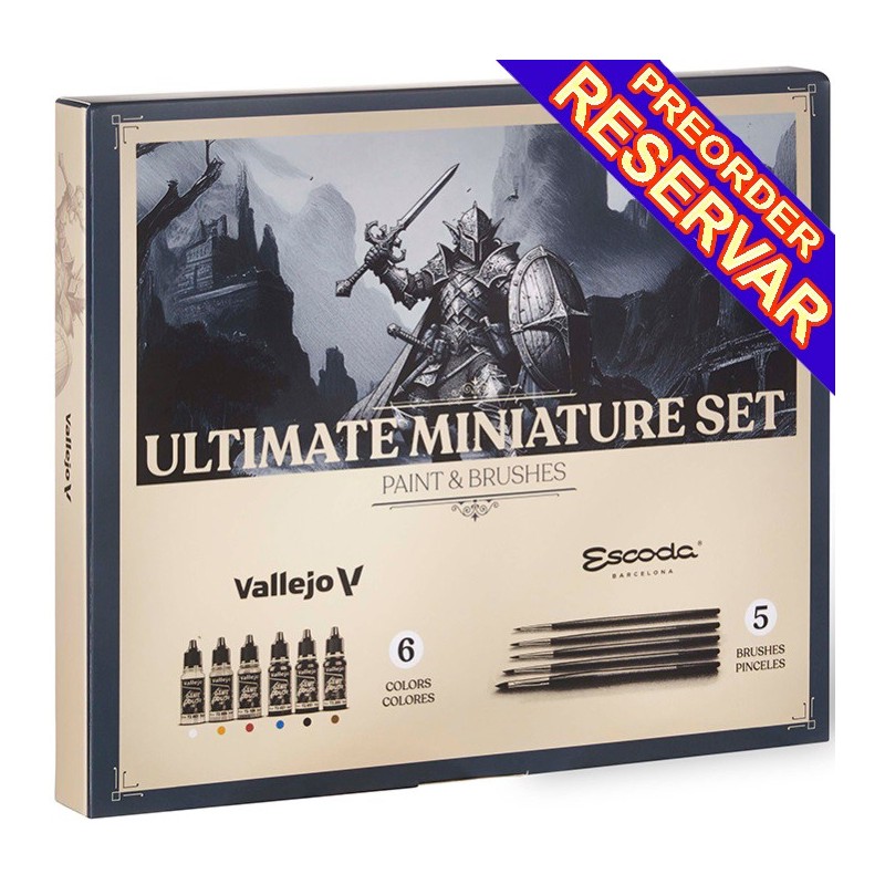 Ultimate Miniature Set Paint & Brushes (6 botes 18 ml / 5 pinceles ESCODA) - Acrylicos Vallejo 72206