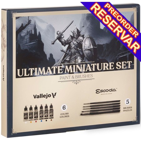 Ultimate Miniature Set Paint & Brushes (6 botes 18 ml / 5 pinceles ESCODA) - Acrylicos Vallejo 72206