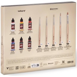 Ultimate Miniature Set Paint & Brushes (6 botes 18 ml / 5 pinceles ESCODA) - Acrylicos Vallejo 72206