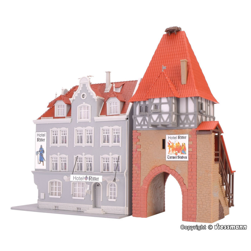 EDIFICIO HOTEL Y TORRE MEDIEVAL - ESCALA H0 - - (16.4 x 15.5 x 17.5 cms)(10.2 x 8.5 x 20.8 cms) - KIBRI 12507