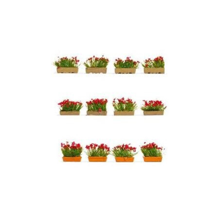 SET MACETEROS FLORES ROJAS (12 unidades) -Escala 1/87 - h0- Noch 14010