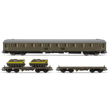 SET MILITAR COCHES VIAJEROS Y VAGONES PLATAFORMA Tipo PMM (TOA-113) Ep. V -Escala 1/87 - h0- Electrotren HE4015