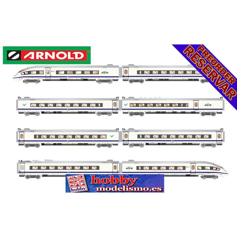 TREN AVE S103 RENFE BLANCO Y AZUL 8 ELEMENTOS - DIGITAL CON SONIDO - ESCALA N - EP.V - ARNOLD HN2611S